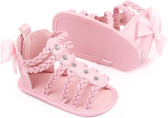 Baby Girls Ankle Gl𝐚diator 𝗣ink Sandals Flat Foam Soft Open Toe Summer Wide Shoes Kids Slip On Dress Shoes