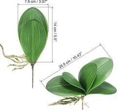 Faux Orchid Leaves 4.4 Inch, 2 Pack Small Artificial Phalaenopsis Foliage Real Latex Touch Green Plant 5 Leaves with Stems for Home Flowers Pot Decor, Green