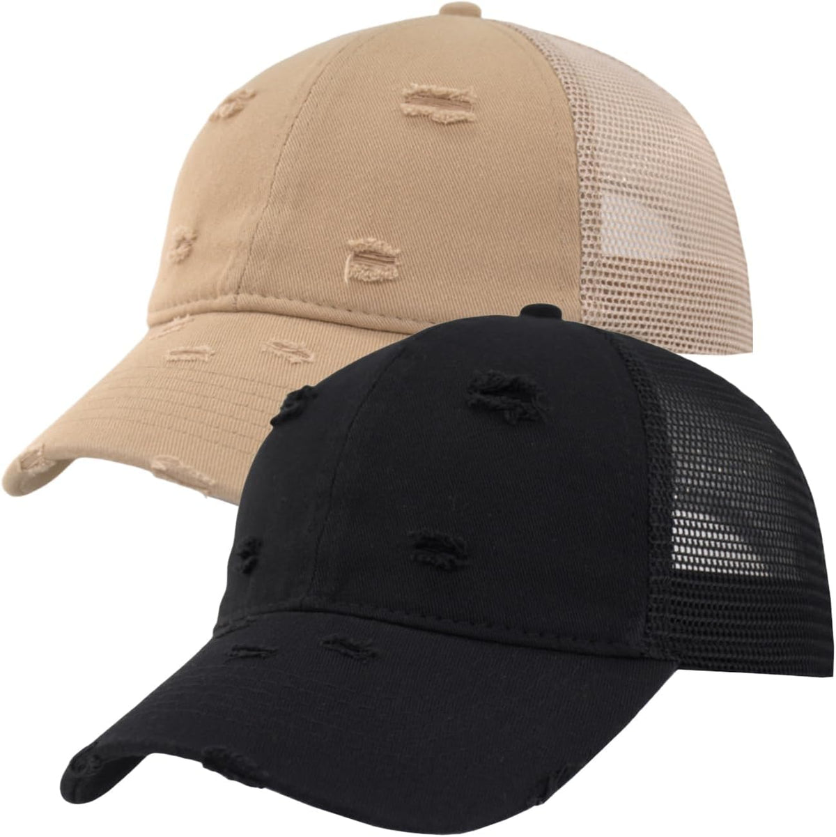 2 Pack Distressed Soft Trucker Hat for Women Men – Vintage Look with Inner Lining, Soft Mesh Back, Snapback Adjustable