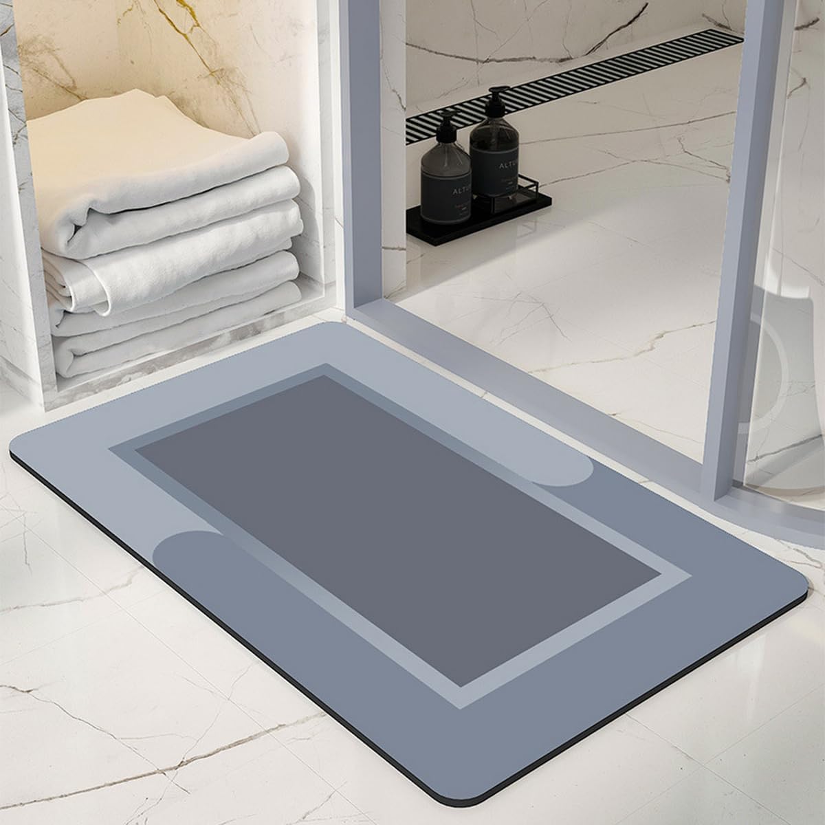 Diatomaceous Earth Bath Mat|Absorbent Bath Mat|Non Slip Bathroom Rugs (Dark Grey, 23.6 * 15.7, Oval)