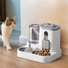Gravitation Cat Feeder and Water Dispenser, 2L Cat Feeder and Water Dispenser, 2 in 1 Automatic Food and Water Bowl Set, Large Capacity Self Feeding Station, for Dog Puppy Kitten (Blue)