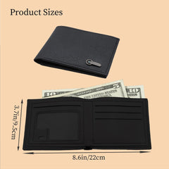 Men's Wallet Business Casual Short PU Leather Money Clip (Black)