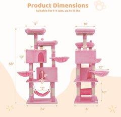 Cat Tree Tower with 2 Cat Condo, Cat Tower with Scratching Post & Sisal-Covered Scratching Board Ladder, Cat Climbing Tower, Cat Tree for Indoor Cats 34 Inch, Soft Pink