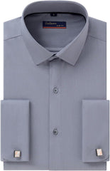 Gollnwe Men's Dress Shirt French Cuff Shirt for Men Slim Fit Stretch Spread Collar with Metal Cufflink