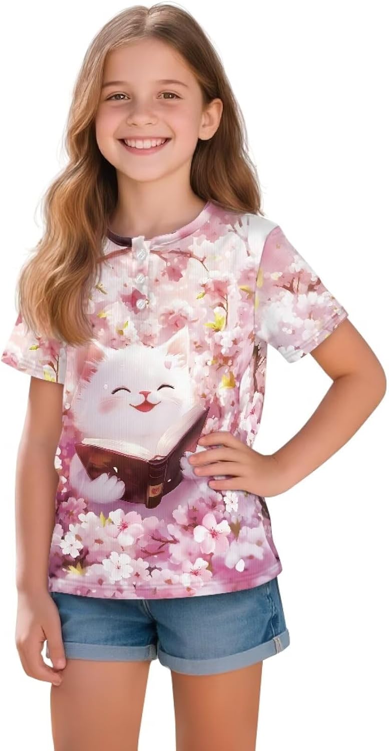 Girls Short Sleeve T Shirts for Kids 2-3 Summer Casual Tops Henley Shirts for Girls Aged 2-12