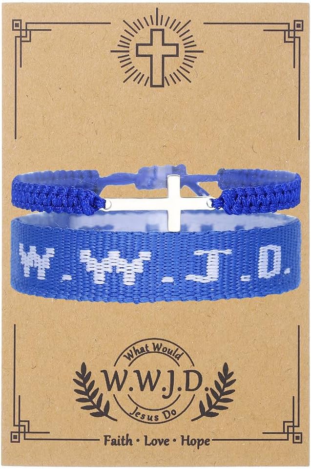 Gold Bracelet Stack for Women Beaded Bracelets Stackable Bracelets Turquoise Cross WWJD Bracelet Jewelry Gifts for Women