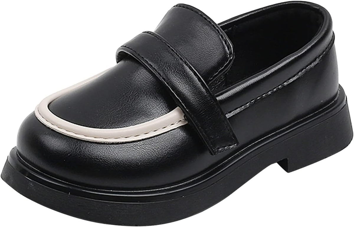 sfdgfhyf Toddler Round Toe Shoes Toddler Boys Girls Dress Shoes PU Leather Wedding School Loafer (Beige, 2-2.5 Years Toddler)