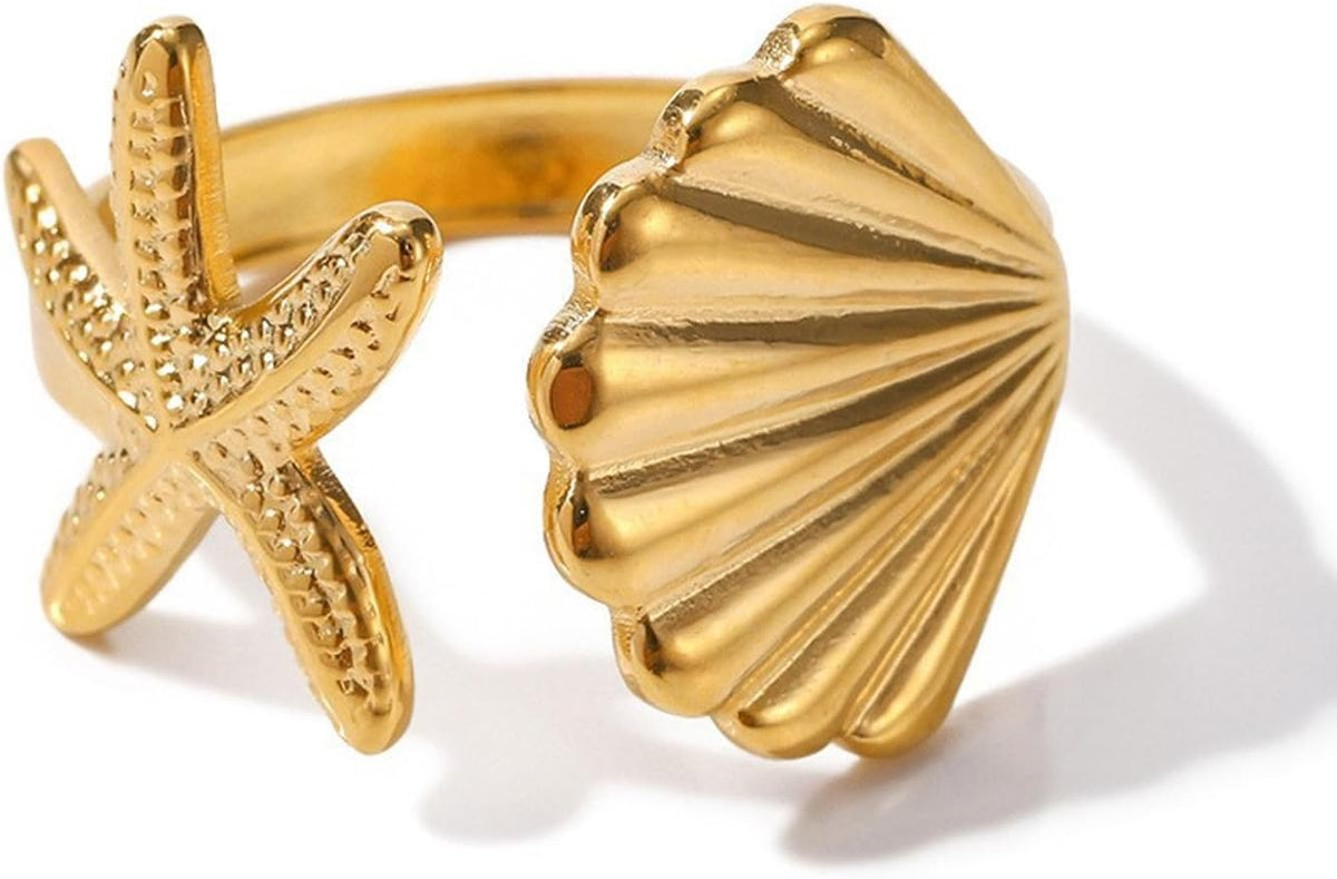 Auric Ocean-themed Sea Star Ring Non Tarnish Summer Jewelry for Women Vacation Accessories