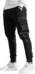 DGHM-JLMY Men's Skinny Cargo Pants Streetwear Hip Hop Joggers Sweatpants Splicing Pockets Tapered Pencil Pant