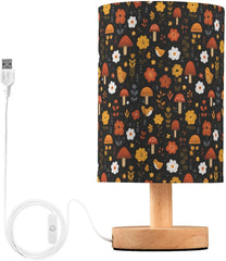 Autumn Mushrooms Flowers Birds Bedside Table Lamp Small Desk Lamps Linen Fabric Shade Decorative Nightstand Lamp LED with USB Port Wood Base for Bedroom Living Room