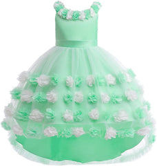 BILIKEYU Girls Halloween Party Dress Flowers Sleeveless Crewneck High Waist Tiered A-line Ruffle Flowy Swing