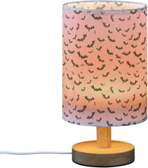 Purple Bat Silhouettes Bedside Table Lamp Small Desk Lamps Linen Fabric Shade Decorative Nightstand Lamp LED with USB Port Wood Base for Bedroom Living Room