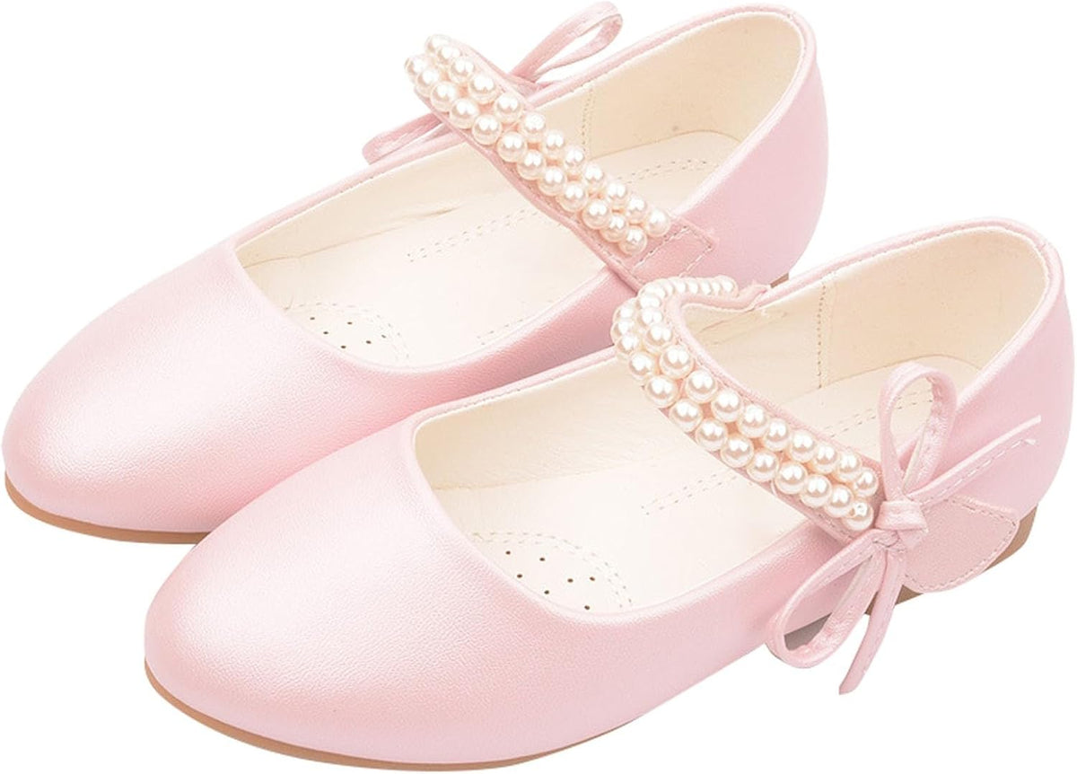 Girls Dress Shoes Toddler Flower Girl Dress Shoes Little Girl Ballet Flats Pearl Strap for Wedding Party