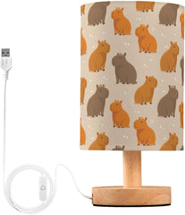 Cute Brown Capybara Bedside Table Lamp Small Desk Lamps Linen Fabric Shade Decorative Nightstand Lamp LED with USB Port Wood Base for Bedroom Living Room