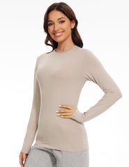 5 Pack Womens Basic Long Sleeve Shirts Crew Neck Slim-Fit Fitted T Shirts Tops Undershirts Underscrub Baselayer