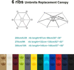 Patio Umbrella Replacement Canopy Parasol Fabric Cover, Outdoor Market Patio Table Umbrella Coverwith 6 Ribs, Umbrella Canopy Water Resistant Cloth ﻿(Navy,2.5m/8ft)