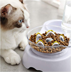 Gravity Water and Food Bowls for Cat and Small Dogs, 15° Tilted Raised Cat Slow Feeder and Automatic Water Feeder Dispenser and Large Food Bowl Mat, Pet Elevated Slow Feed Bowls Set