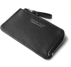 Minimalist Slim Zipper Wallet Business Card Bag, Small Leather Cash Coin Purse Zipper Wallet Card Holder(black)