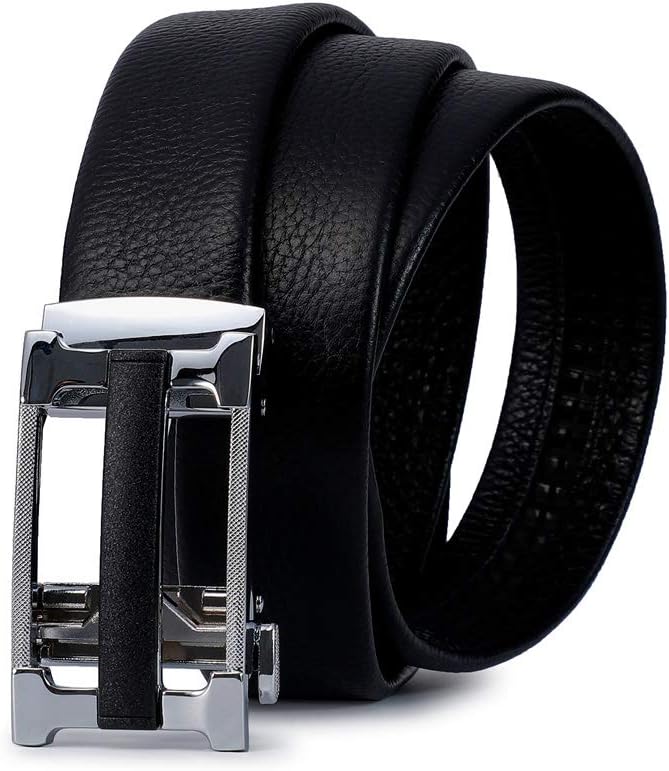 MOSASAURUS Men Genuine Leather Ratchet Dress Belt with 2 Automatic Buckle Classic Casual Stitched Belt Gift Box
