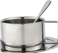 Generic Sleek Stainless Steel Coffee Cup And Saucer Set for Home And Office Use, 200ML Set, Optional