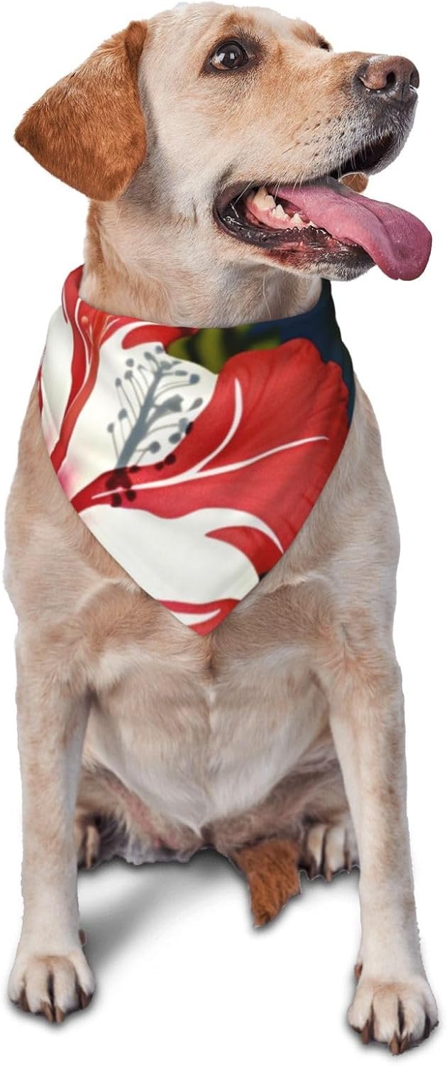 Hawaii Flower Red Dog Bandana Pet Scarf Accessories for Small Medium Dogs Cats Photo Prop, Triangle Pet Bandanas Adjustable Puppy Bib Washable Dog Kerchief Puppy Neckerchief