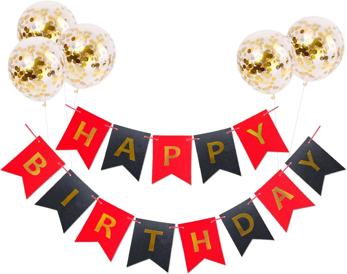 Glitter Red and Black Happy Birthday Banner with Balloon Funny Happy Birthday Sign for Women Shiny Birthday Decoration for Backdrop Wall Hanging Birthday Banners Flag HB Party Supplies