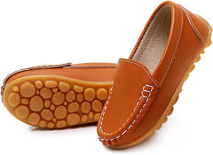 SOFMUO Boys Girls Leather Loafers Slip-On Oxford Flats Boat Dress Schooling Daily Walking Shoes(Toddler/Little Kids)