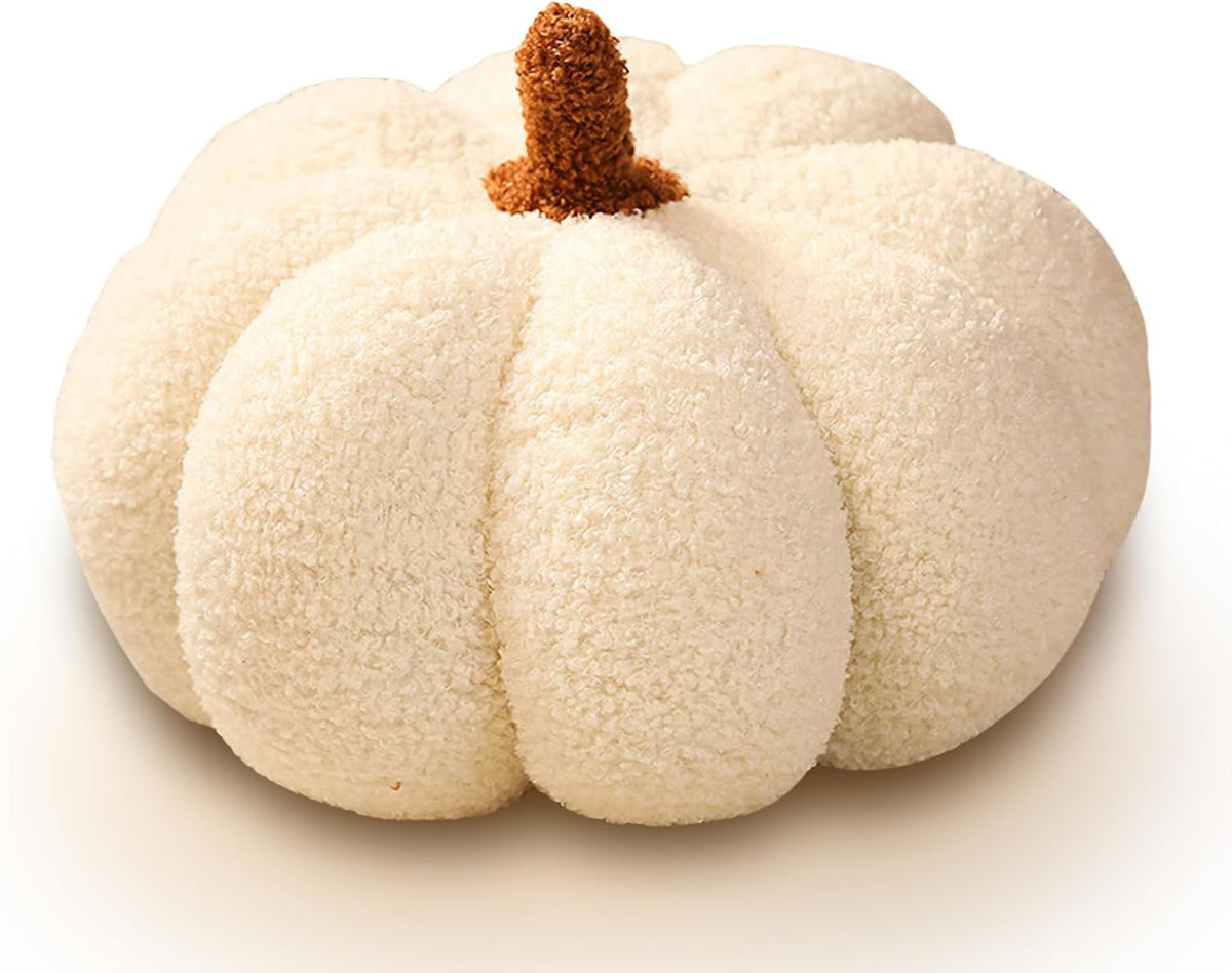 Halloween Plush Pumpkin Throw Pillow, Stuffed Animal Soft Toys 3D Pumpkin Shape Sofa Cushion for Home Decor (White, 8 Inch)