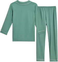 Aablexema Unisex Kids Pajamas Set Button-Down Long Sleeve Cotton Sleepwear Lounge Set for 5-13 Years