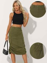 Allegra K Cargo Skirt for Women Y2K Adjustable Back Slit High Waist Casual A-Line Midi Jean Skirt