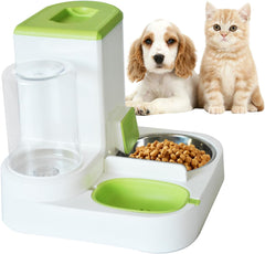 Automatic Cat Food and Water Dispenser Set 2 in 1, All-in-One Gravity Pet Feeder with Stainless Steel Cat Food Bowl Travel Auto Supply Feeder and Water Dispenser for Small Medium Cats Dogs (Blue)