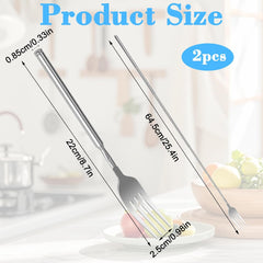 2Pcs Extendable Fork for Jokes Extended Fork 9 to 25 Inch Long Handle Forks Telescopic BBQ Forks Extendable Stainless Steel Dinner Fruit Dessert Forks for Meal and Have Fun With Families (Silver)