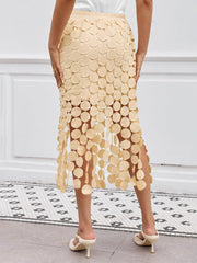 Cicy Bell Womens Hollow Out Maxi Skirts Summer High Waisted Boho Fringe Hem Skirt Beach Vacation Outfits