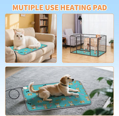 Electric Cat Heating Pad with Digital Temperature Control, Pet Heated Bed Mat LCD Display, Heated Cat Dog Mat with Timer, Chew Resistant Cord, 18x18 in