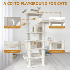 Anwick 68" Tall Cat Tree Tower with Scratching Posts, Cat House with Hammocks, Cat Condos for Indoor Cats, Removable Cushions, Multi-Level Cat Playground (Beige)