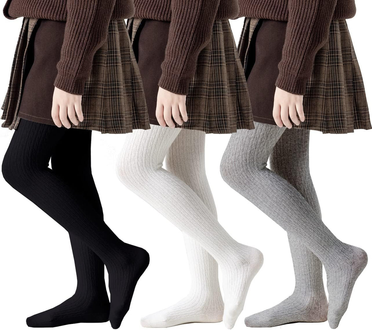 Girls Tights Toddler Seamless Plain/Cable Knit Leggings Stockings 2/3 Pack Cotton Pantyhose Pants for 2-8 Years