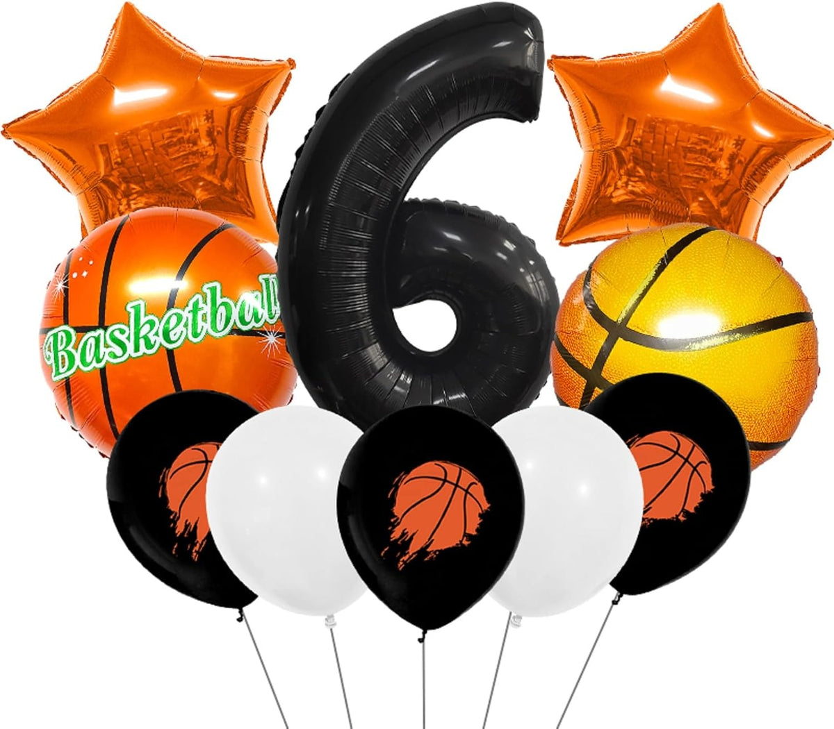 11Pcs Basketball Themed 6th Birthday Party Balloons, Black Number Balloon 6,Basketball Balloons Happy 6th Birthday,6th Birthday Basketball Theme Party Supplies Foil Mylar Balloons Latex Balloonor