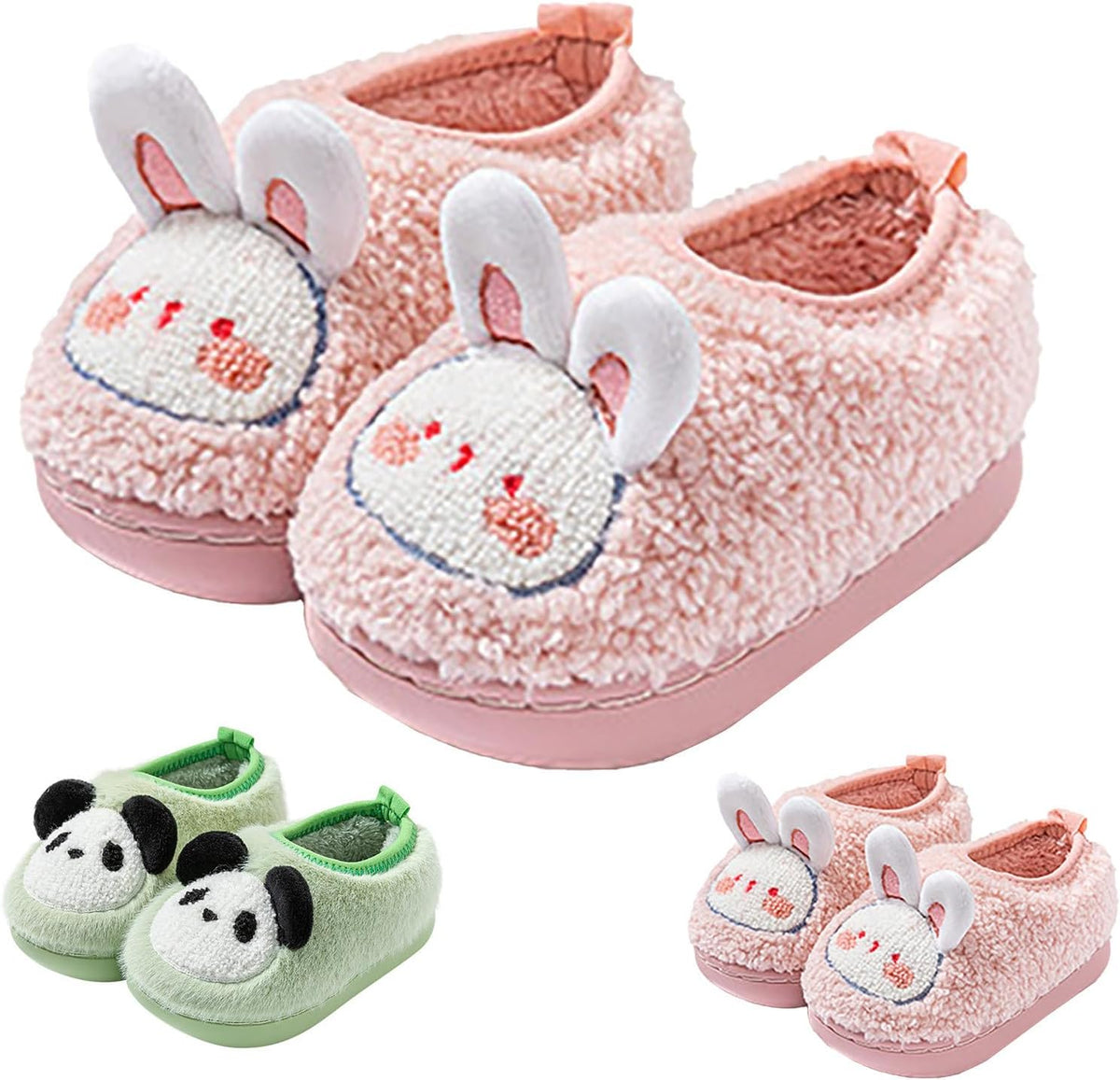 Boys Girls Plush Panda Slippers Non-Slip Fleece Cute Cartoon Slippers Fall Winter Warm Indoor Soft Cozy Sandals