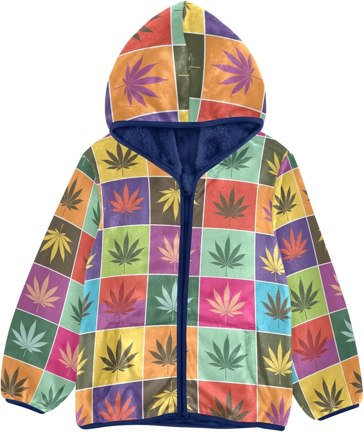 Colorful Leaves Grid Toddler Boy Comfy Soft Fleece Outerwear Jackets with Polar Fleece Lining 3T