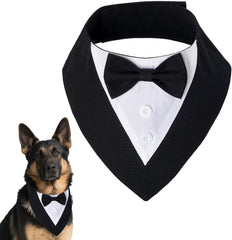 Dog Tuxedo Bandana Collar with Bow Tie Formal Wedding Adjustable Pet Tux Costume for Large X-Large Pets Birthday Clothing Outfit Gifts (Black, X-Large)