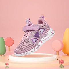 Girls Cute Heart Running Sneakers Mesh Non-Slip Athletic Shoes Lightweight Lace-Up Gym Walking Popular Girls Shoes