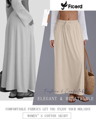 Ficerd 3 Pack Women's Maxi Long Skirts, Ankle Length a Line Elastic High Waist Summer Casual Drawstring Skirts with Pockets