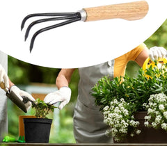 Hand Rake Cultivator Handheld Small 3 Prong Multifunctional Mini Gardening Tool Hand Tiller for Weed Removal Planting Digging, Dark Brown