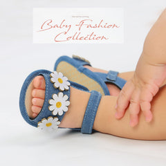 Generic Infant Boys Girls Open Toe Denim Shoes First Walke𝐫 Shoes Summer Sandals with Flower Newborn Crib Dress Shoes