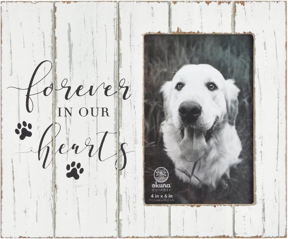 Okuna Outpost Country Style Dog Frame - 9.5 x 7.9 in, White Rustic Wood - Dog Memorial Photo Display & Pet Remembrance Gift