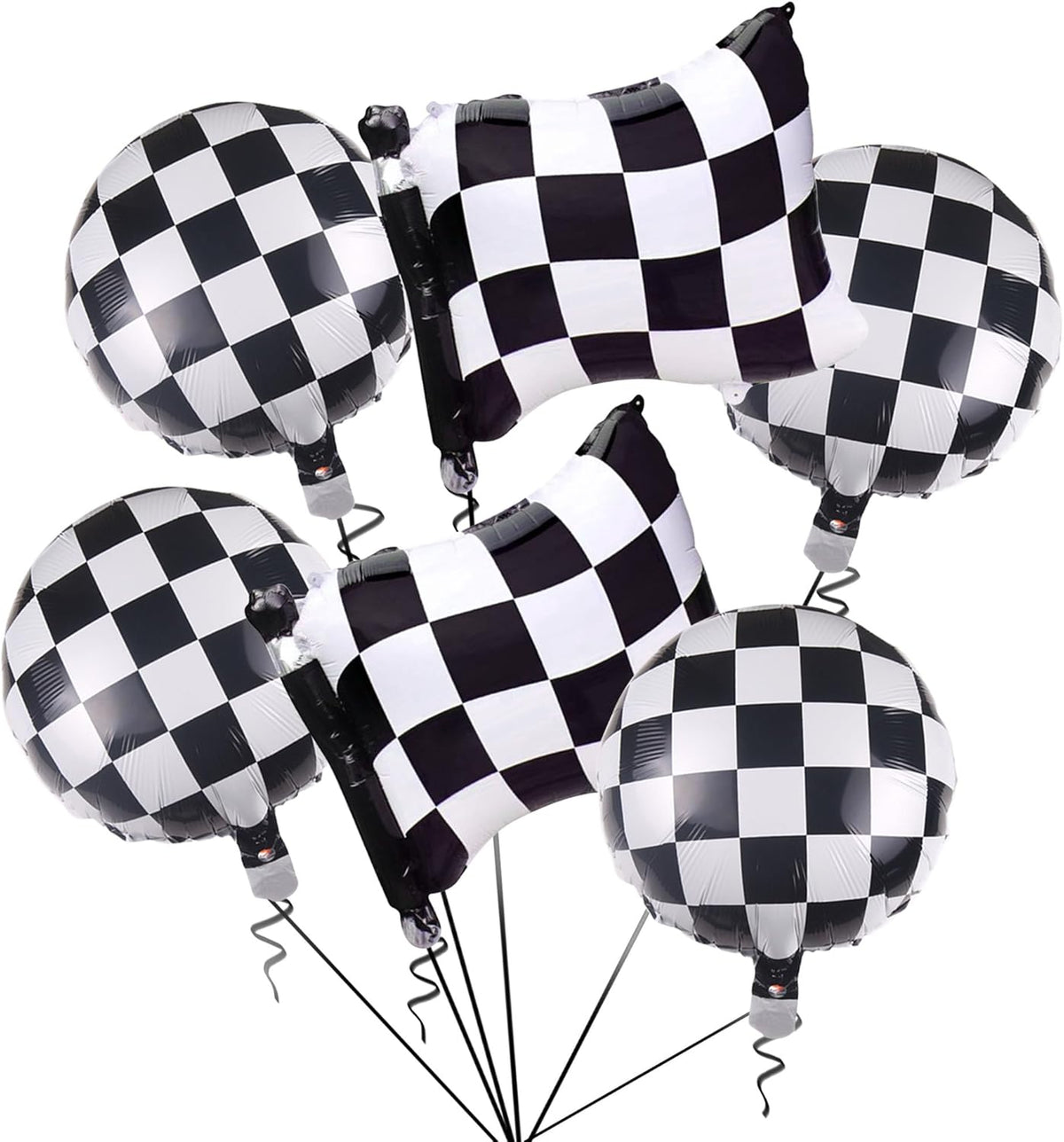 6Pcs Black and White Checkered Balloons,18 Inch Race Car Balloons,Checkered Flag Balloons Mylar Foil Checker Balloons for Racing Themed Birthday Party Decorations Supplies