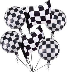 6Pcs Black and White Checkered Balloons,18 Inch Race Car Balloons,Checkered Flag Balloons Mylar Foil Checker Balloons for Racing Themed Birthday Party Decorations Supplies