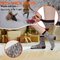 Kids Thick Socks 6 Pairs Toddler Boys Girls Hiking Warm Socks Soft Thermal Cozy Crew Socks for Children Aged 3-14