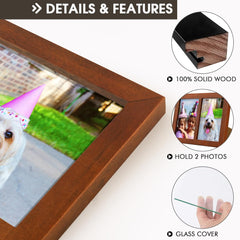 Golden State Art, 4x6 Double Picture Frame, Display Two 4x6 Photos - Solid Wood - Real Glass For Tabletop Or Wall Mounting (Black, 1 Pack)