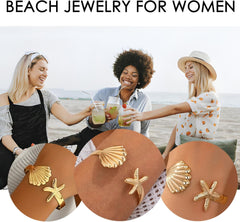 Gold Plated Starfish Bracelets Ocean Beach Open Cuff Bangle for Summer Jewelry for Women